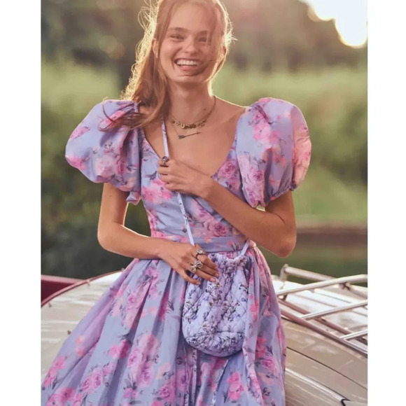 NWT LoveShackFancy Ida Floral Puff-Sleeve Gown - Picture 2 of 15